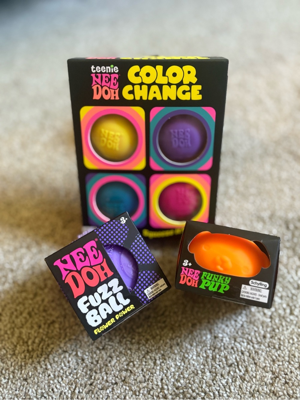 Needoh collection - 4 Teenie Color change, Flower power Fuzz ball, Funkypup